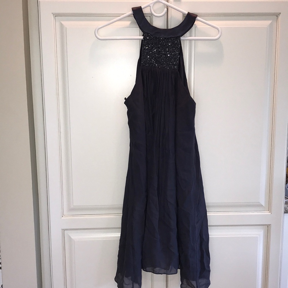 Brunya steel grey/purple halter cocktail dress